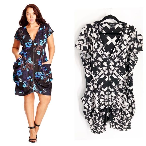 City Chic Zip Front Print Tunic Dress XL/22 - Picture 1 of 8
